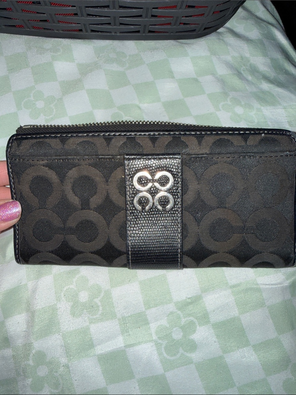 Coach Black Signature Zip Card Holder Wallet